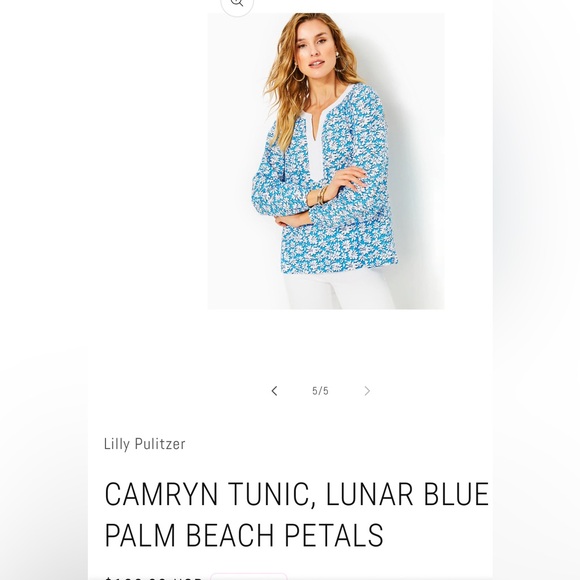 Lilly Pulitzer Camryn lunar blue palm beach petals tunic size XL worn once - Picture 2 of 7